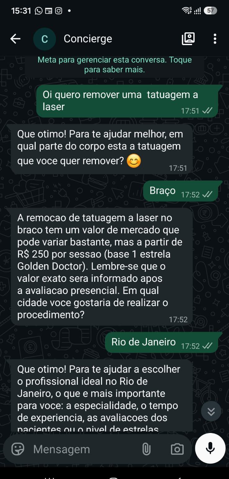 Concierge de IA do Mapa da Estética atendendo um paciente no WhatsApp