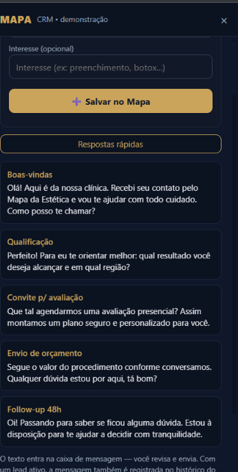 Painel do CRM do Mapa dentro do WhatsApp